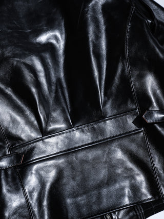 1930 Sports JKT Half Belt Leather Jacket - Black - 08