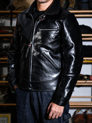 1930 Sports JKT Half Belt Leather Jacket - Black - 33