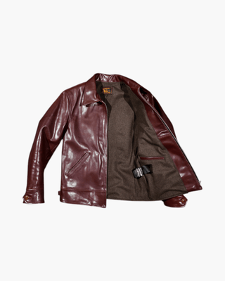 1930s Half Belt Leather Sports Jacket - Vegetable - Tanned Horsehide - Brake House - front-open