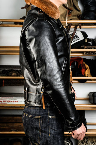 J24 Leather Jacket With Mouton Collar - Brake House - Black - 9