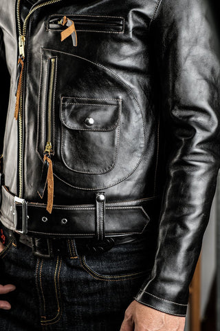 J24 Leather Jacket With Mouton Collar - Brake House - Black - 10
