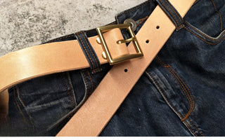Brass Buckle Vegetable-Tanned Leather Belt