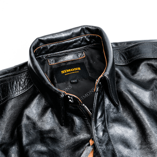 A - 2 Black Leather Jacket - Brake House - Black oil - wax horsehide - 16