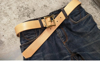 Brass Buckle Vegetable-Tanned Leather Belt