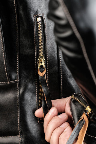 J24 Leather Jacket With Mouton Collar - Brake House - Black - 13