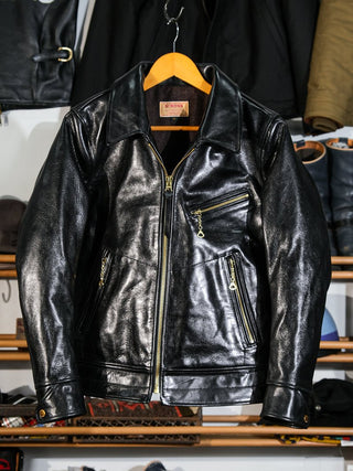 Mulholland Leather Motorcycle Jacket - Brake House - Black oil - waxed - 14