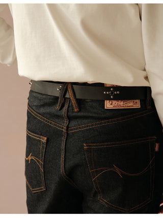 Studded Narrow Vegetable-Tanned Leather Belt