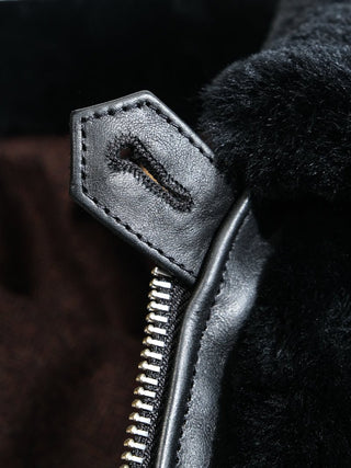 Grizzly Shearling Leather Jacket - Black/White - Brake House - White - 23