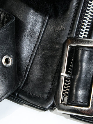 Grizzly Shearling Leather Jacket - Black/White - Brake House - White - 24