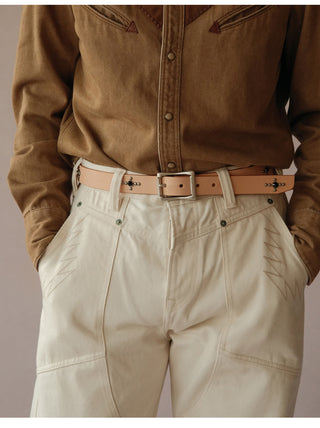 Studded Narrow Vegetable-Tanned Leather Belt