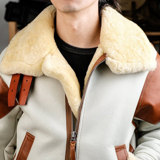 Double Pocket B - 3 Shearling Bomber Jacket - Merino Sheepskin & Horsehide - Brake House - Black - 19
