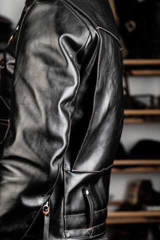 J24 Leather Jacket With Mouton Collar - Brake House - Black - 15