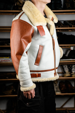 Double Pocket B - 3 Shearling Bomber Jacket - Merino Sheepskin & Horsehide - Brake House - Black - 7