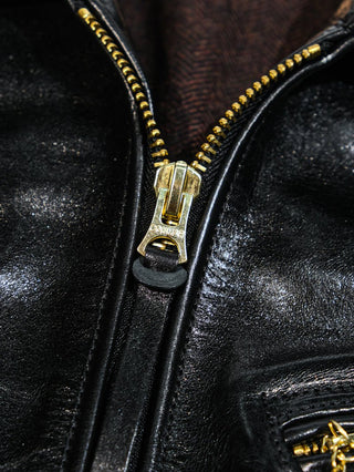 Mulholland Leather Motorcycle Jacket - Brake House - Black oil - waxed - 18