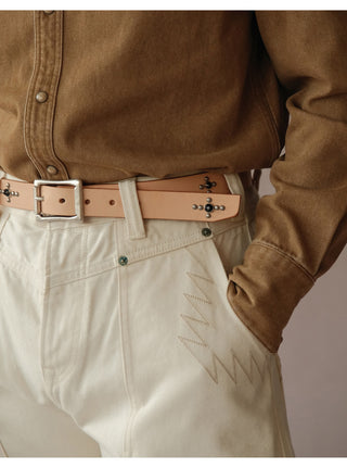 Studded Narrow Vegetable-Tanned Leather Belt