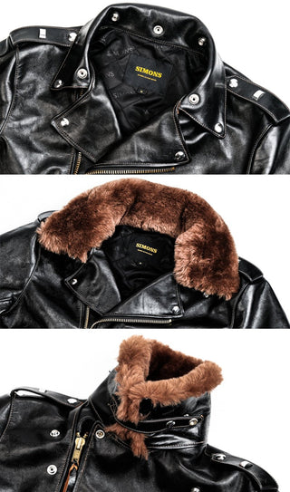 J24 Leather Jacket With Mouton Collar - Brake House - Black - 18
