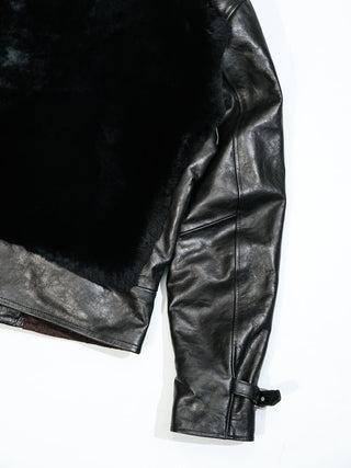 Grizzly Shearling Leather Jacket - Black/White - Brake House - White - 21