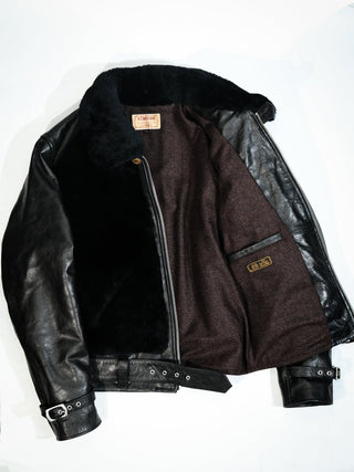Grizzly Shearling Leather Jacket - Black/White - Brake House - White - 27