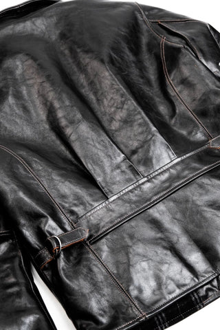 Half Belt Single Leather Jacket - Brake House - Brown - 34