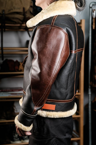 Single Pocket B - 3 Shearling Bomber Jacket - Merino Sheepskin & Horsehide - Brake House - White - 13
