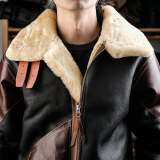 Single Pocket B - 3 Shearling Bomber Jacket - Merino Sheepskin & Horsehide - Brake House - White - 20
