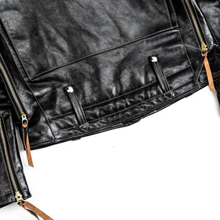 J24 Leather Jacket With Mouton Collar - Brake House - Black - 26