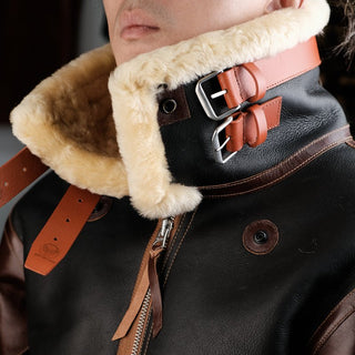 Double Pocket B - 3 Shearling Bomber Jacket - Merino Sheepskin & Horsehide - Brake House - Black - 17