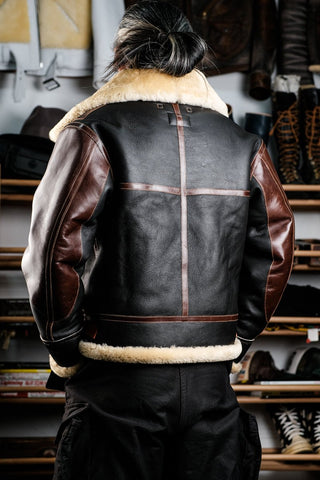 Double Pocket B - 3 Shearling Bomber Jacket - Merino Sheepskin & Horsehide - Brake House - Black - 10