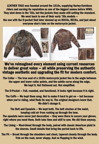 "Archetype" 1930s D-Pocket Motorcycle Jacket (Pre-order)