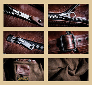Archetype D-Pocket jacket hardware overview: IDEAL zippers and old-style steel buckle