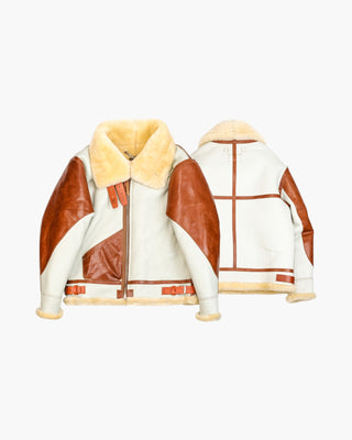 Single Pocket B - 3 Shearling Bomber Jacket - Merino Sheepskin & Horsehide - Brake House - White - 3