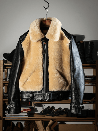 Grizzly Shearling Leather Jacket - Brown/Beige - Brake House - Brown - 9