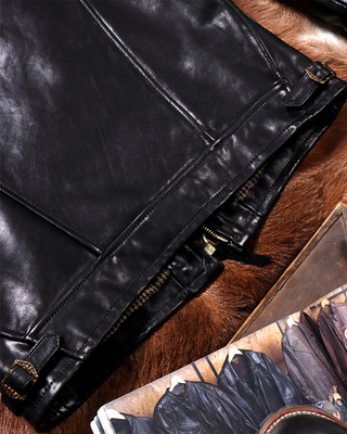 Vegetable-tanned calfskin farmer jacket black