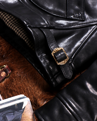 Vegetable-tanned calfskin farmer jacket black