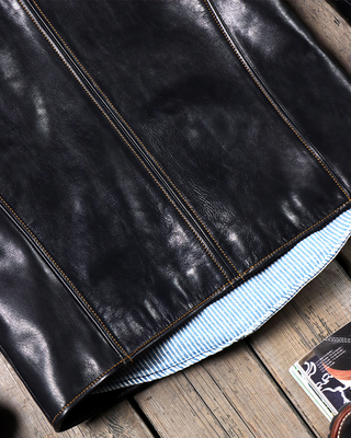 Italian vegetable-tanned calfskin brakeman car coat
