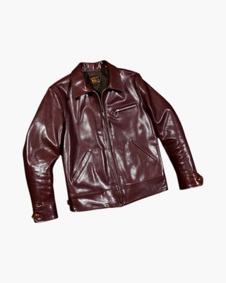 Vegetable-tanned horsehide 1930s half belt jacket burgundy