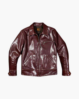 Vegetable-tanned horsehide 1930s half belt jacket burgundy