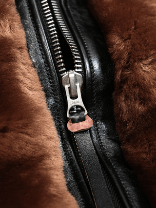 Grizzly Shearling Leather Jacket - Brown/Beige - Brake House - Brown - 18