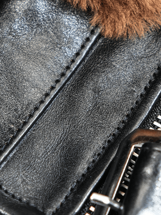 Grizzly Shearling Leather Jacket - Brown/Beige - Brake House - Brown - 28