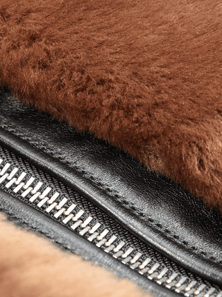 Grizzly Shearling Leather Jacket - Brown/Beige - Brake House - Brown - 30