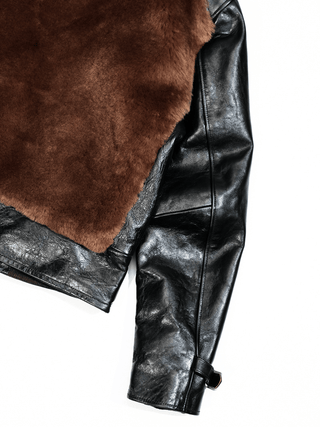 Grizzly Shearling Leather Jacket - Brown/Beige - Brake House - Brown - 26