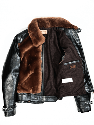 Grizzly Shearling Leather Jacket - Brown/Beige - Brake House - Brown - 14