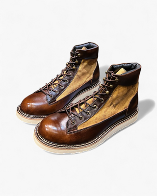 Canvas & leather two-tone motorcycle boots 1953