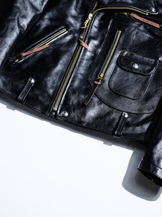 J-24 Leather Jacket With Mouton Collar-Brake House-Black-19