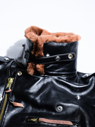 J-24 Leather Jacket With Mouton Collar-Brake House-Black-12