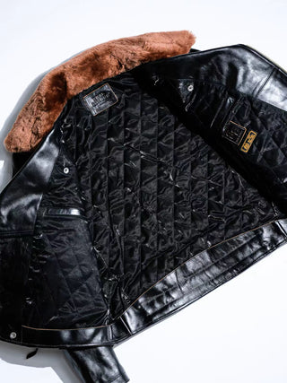 J-24 Leather Jacket With Mouton Collar-Brake House-Black-31