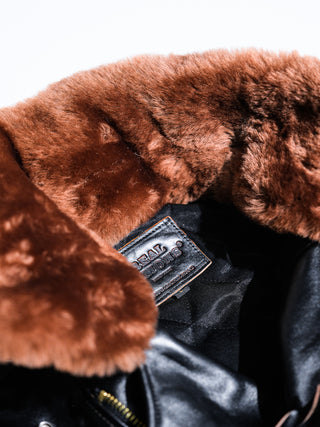J-24 Leather Jacket With Mouton Collar-Brake House-Black-14