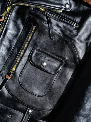 J-24 Leather Jacket With Mouton Collar-Brake House-Black-22