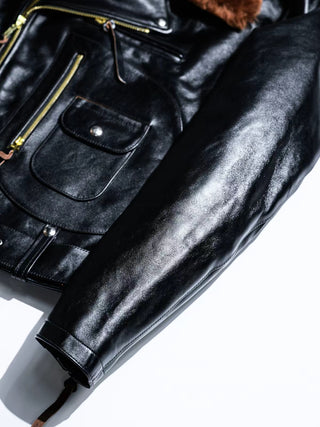 J-24 Leather Jacket With Mouton Collar-Brake House-Black-28