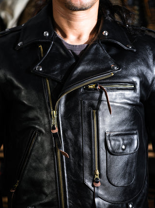J-24 Leather Jacket With Mouton Collar-Brake House-Black-16